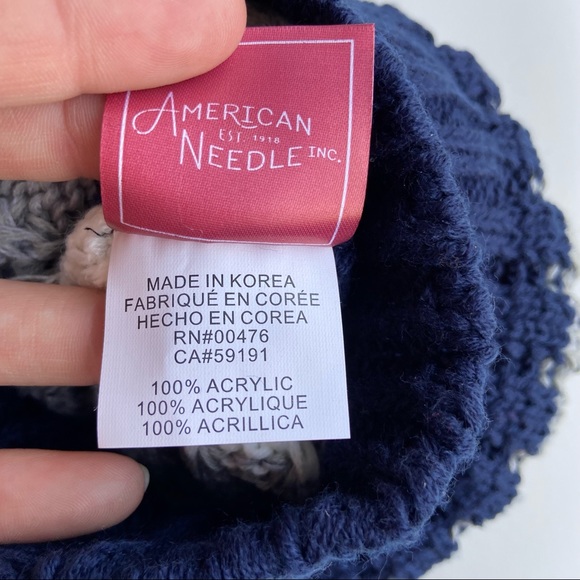 American Needle Navy Striped Knit Pompom Beanie OS - Picture 6 of 6